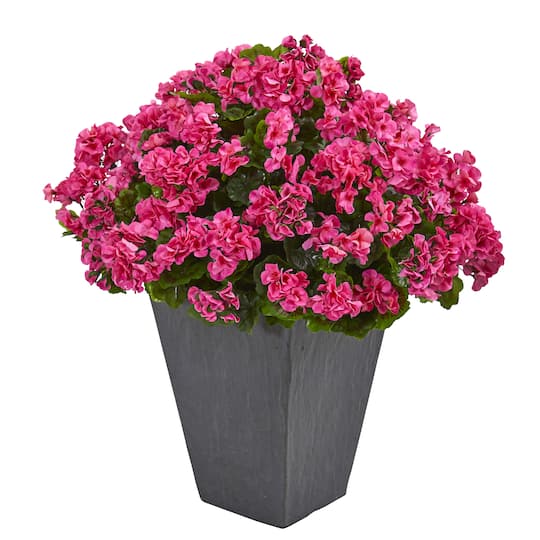 Michaels, 2.7ft. UV Resistant Pink Artificial Geranium in Slate Planter – Category: Potted Plants